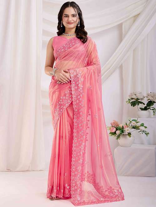 women solid with work embroidered saree with blouse - 21916226 - Standard Image - 0