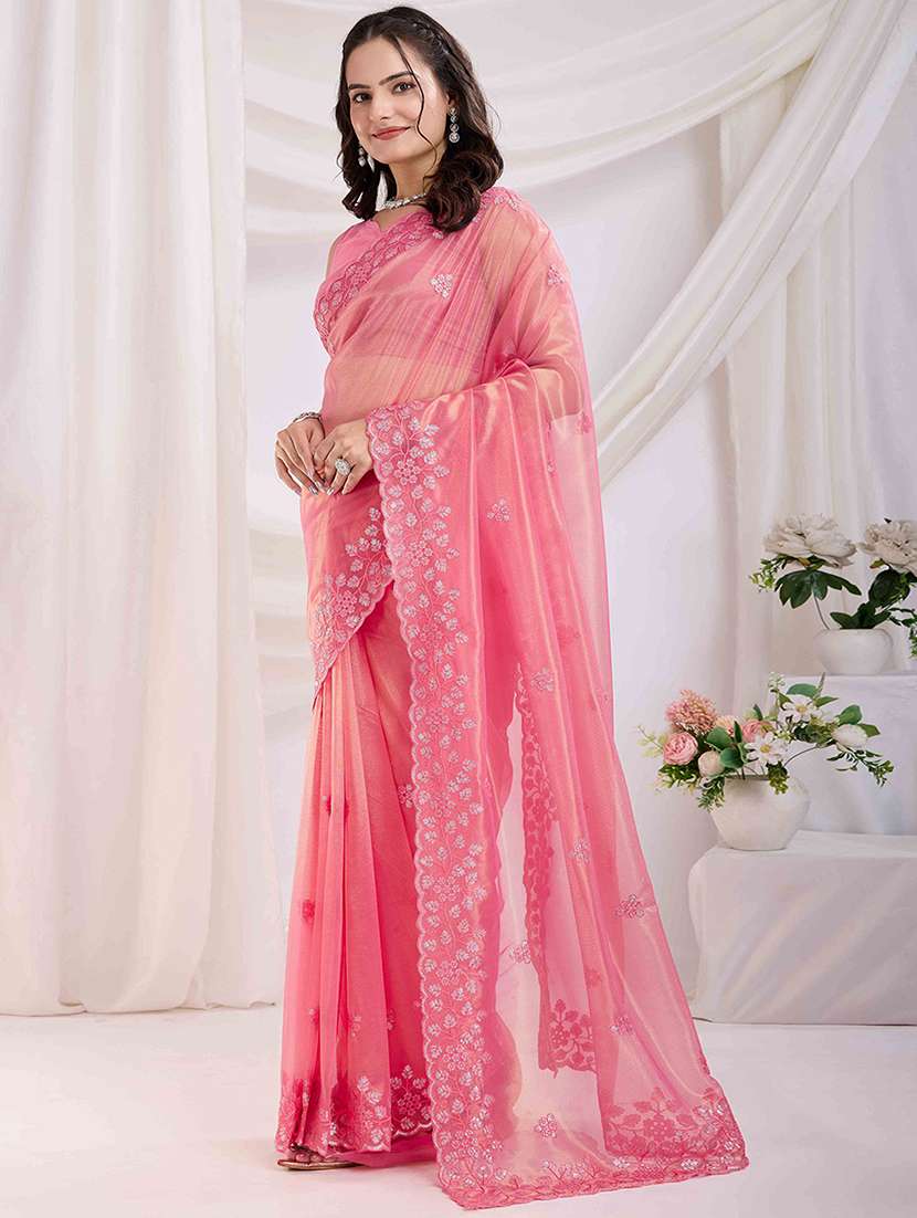 women solid with work embroidered saree with blouse - 21916226 - Standard Image - 1