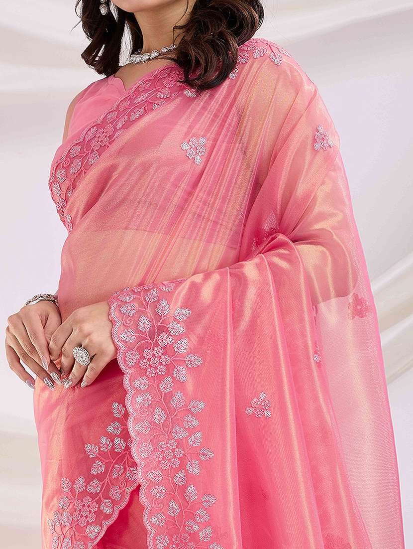 women solid with work embroidered saree with blouse - 21916226 - Standard Image - 6