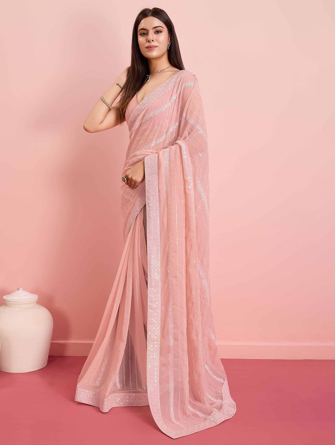 women solid with work embellished saree with blouse - 21916234 - Standard Image - 1