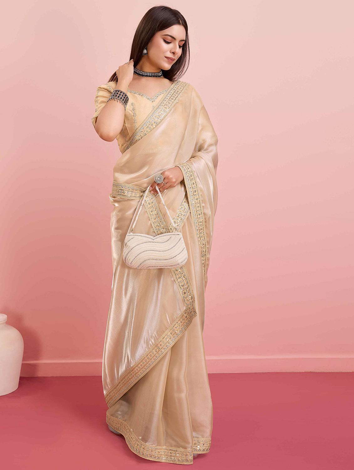 women solid with bordered saree with blouse - 21916244 - Standard Image - 1