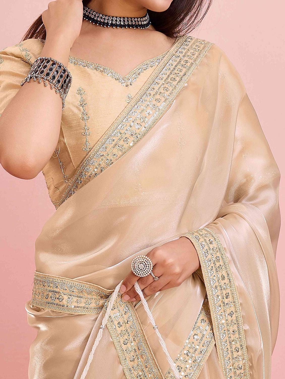 women solid with bordered saree with blouse - 21916244 - Standard Image - 4