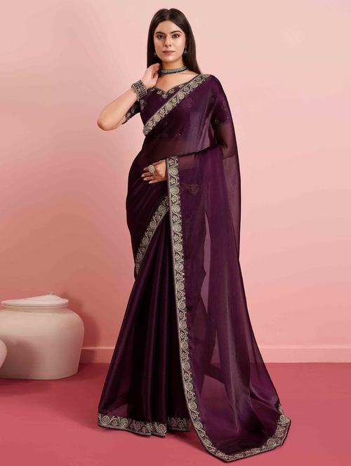 women solid with bordered saree with blouse - 21916248 - Standard Image - 0
