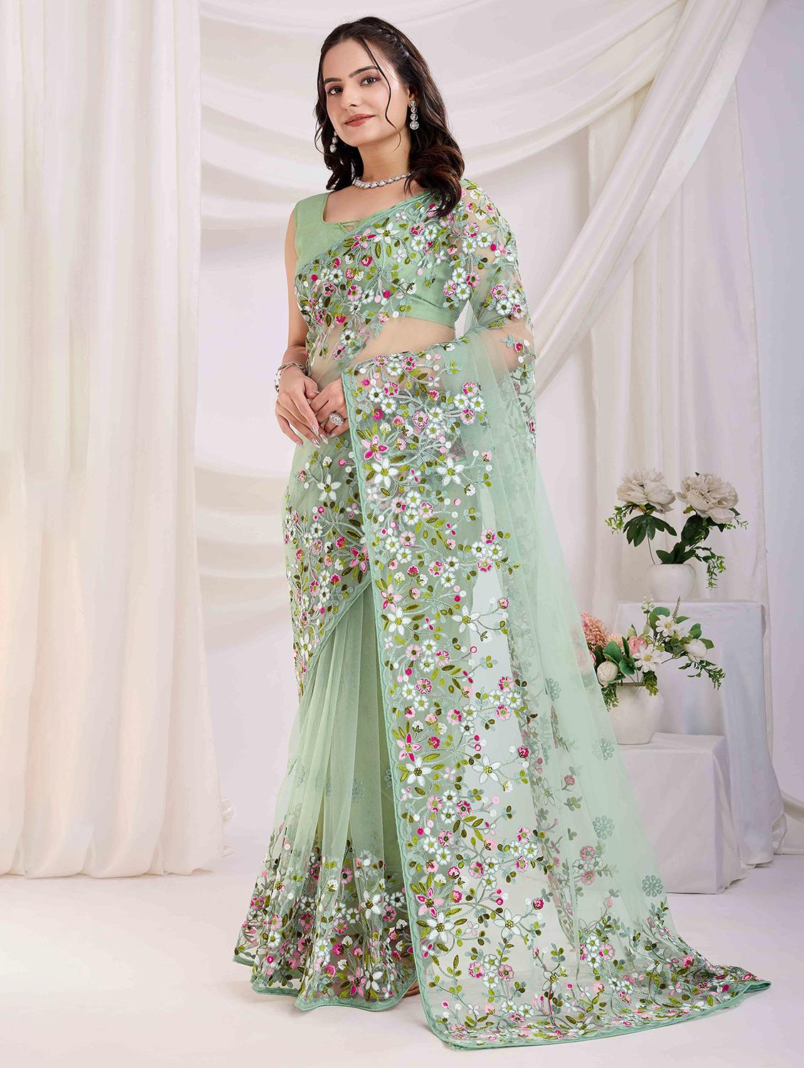 women floral embroidered saree with blouse - 21916259 - Standard Image - 1