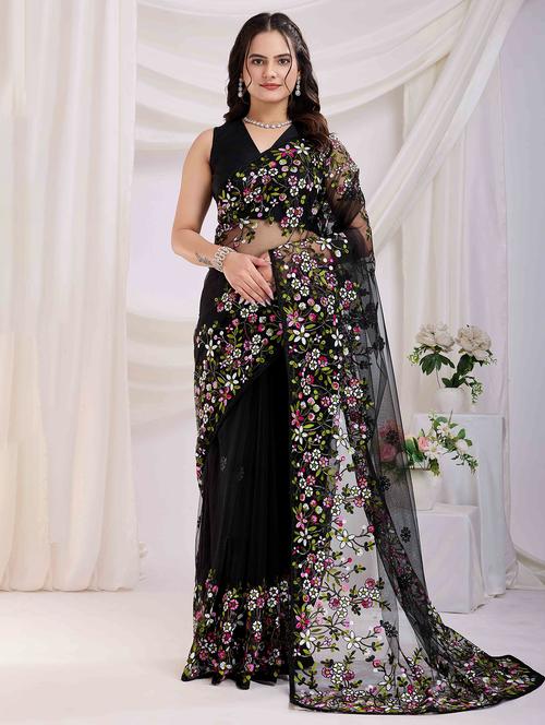 women floral embroidered saree with blouse - 21916261 -  Standard Image - 0
