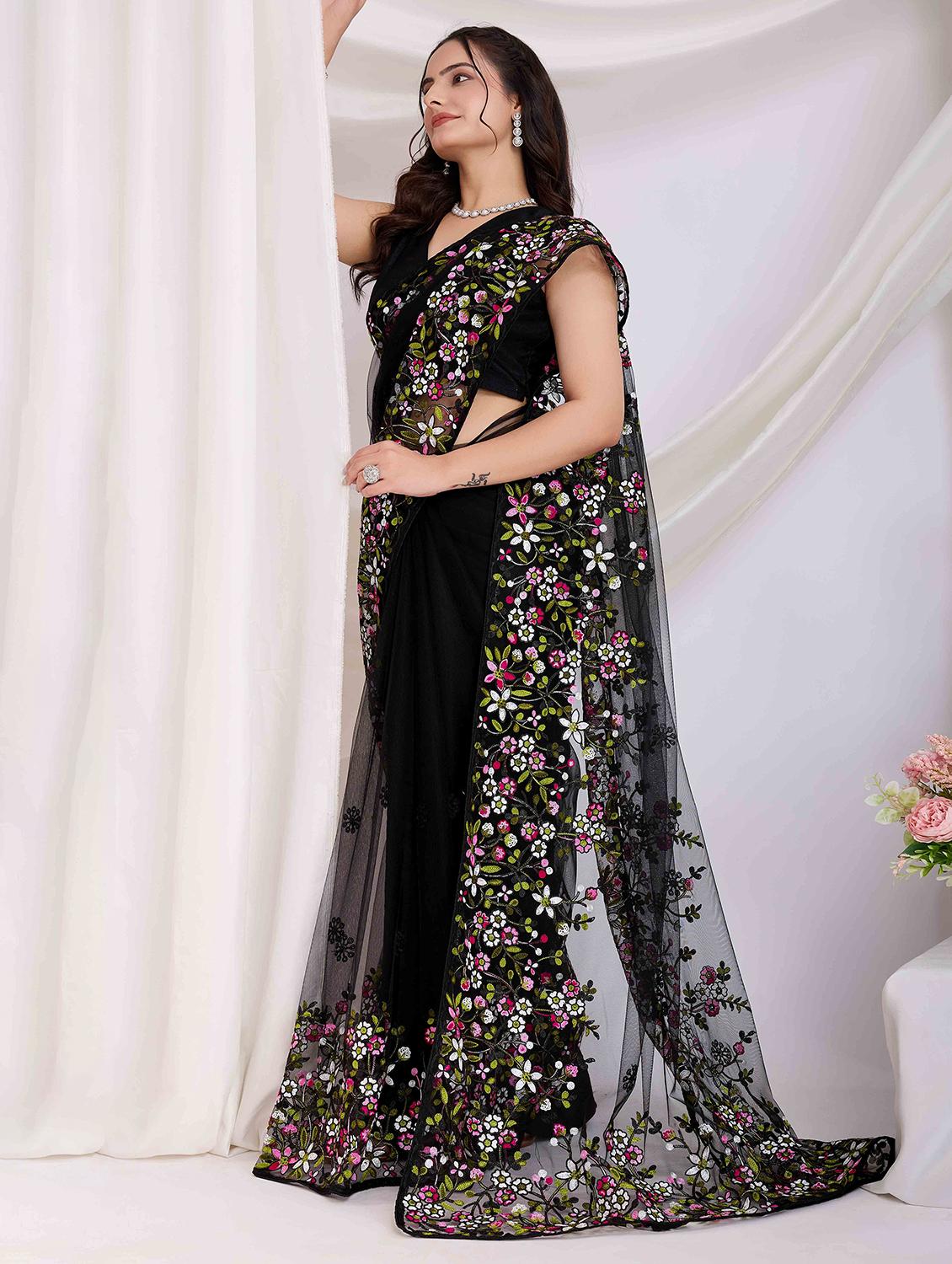 women floral embroidered saree with blouse - 21916261 -  Standard Image - 1