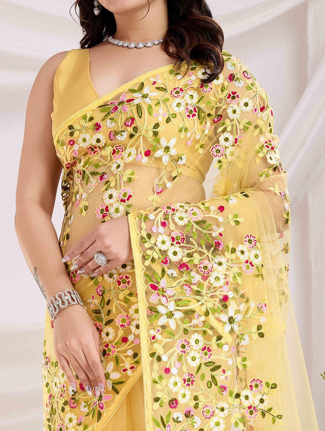 women floral embroidered saree with blouse - 21916262 - Standard Image - 4
