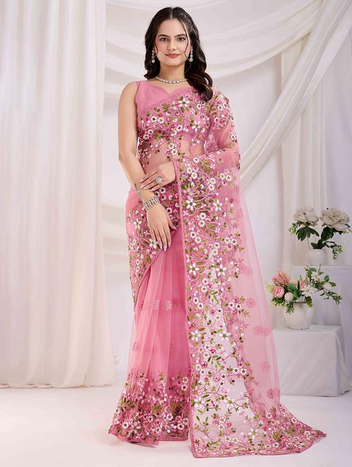 women floral embroidered saree with blouse - 21916263 -  Standard Image - 0
