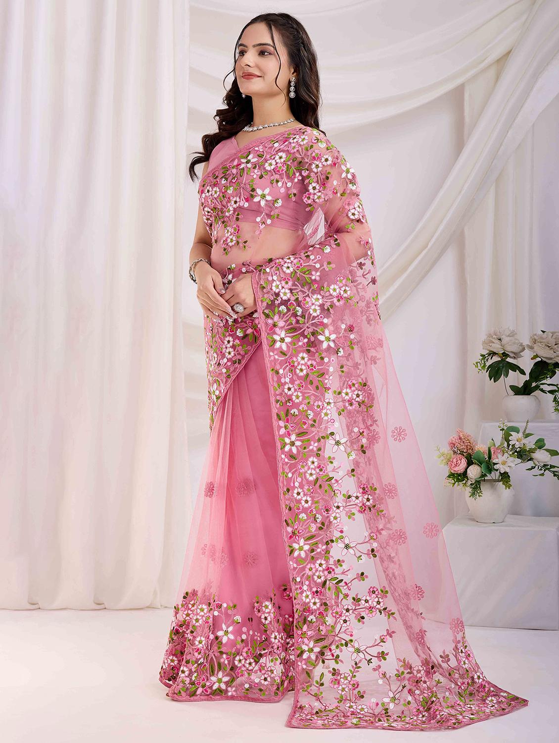 women floral embroidered saree with blouse - 21916263 - Standard Image - 1