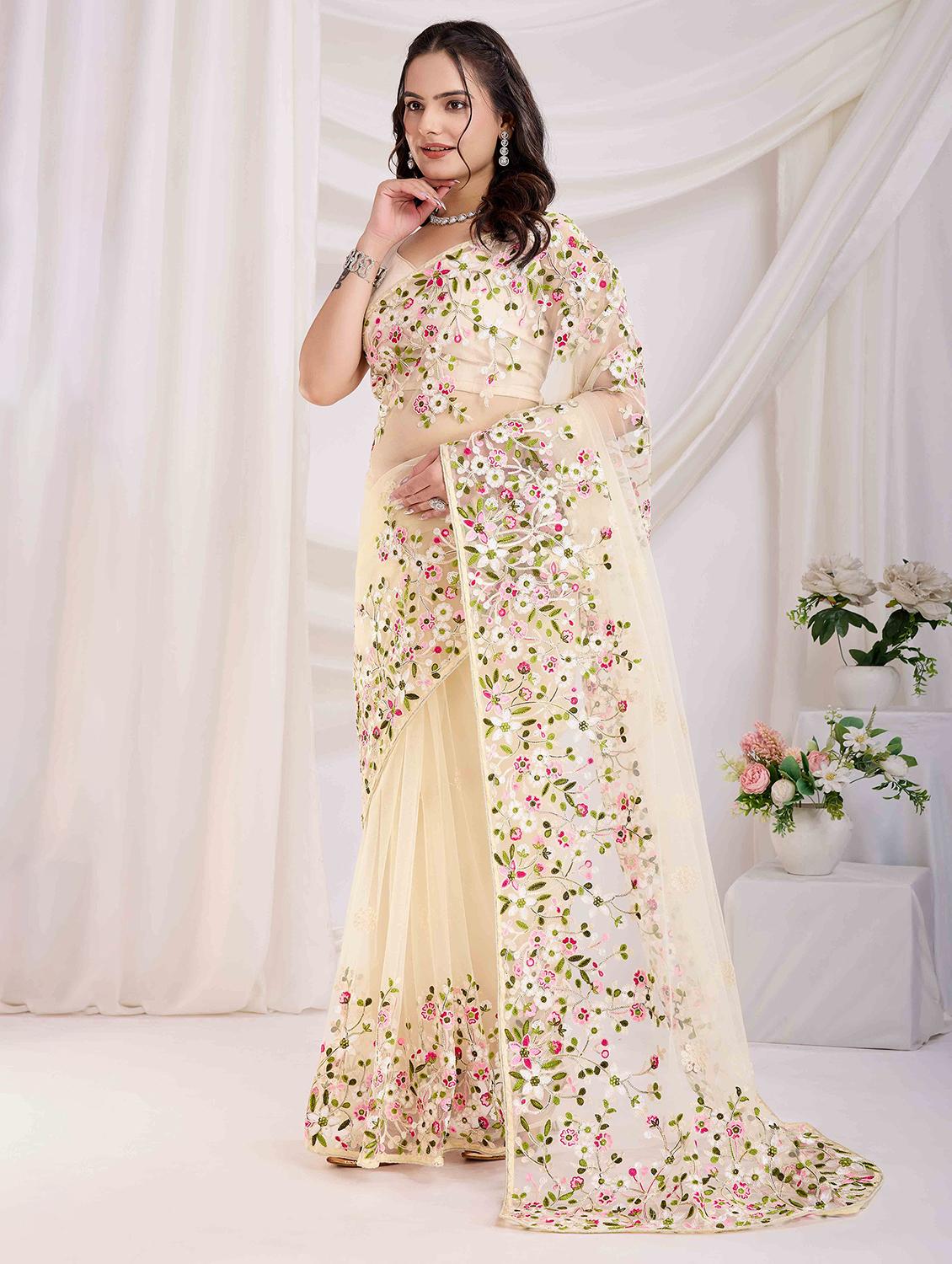 women floral embroidered saree with blouse - 21916264 - Standard Image - 1