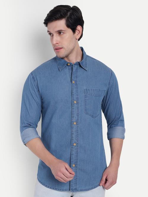 men solid long sleeve regular fit denim shirt - 21916286 -  Standard Image - 0