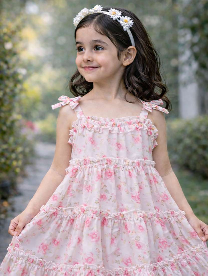 Girls Pink Floral Printed Sleeveless Frock - 21916296 -  Standard Image - 1