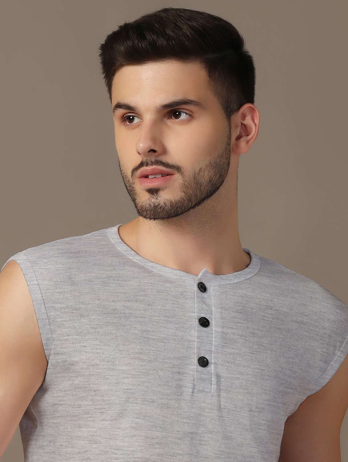 men grey solid sleeveless slim fit t-shirt - 21916310 -  Standard Image - 4