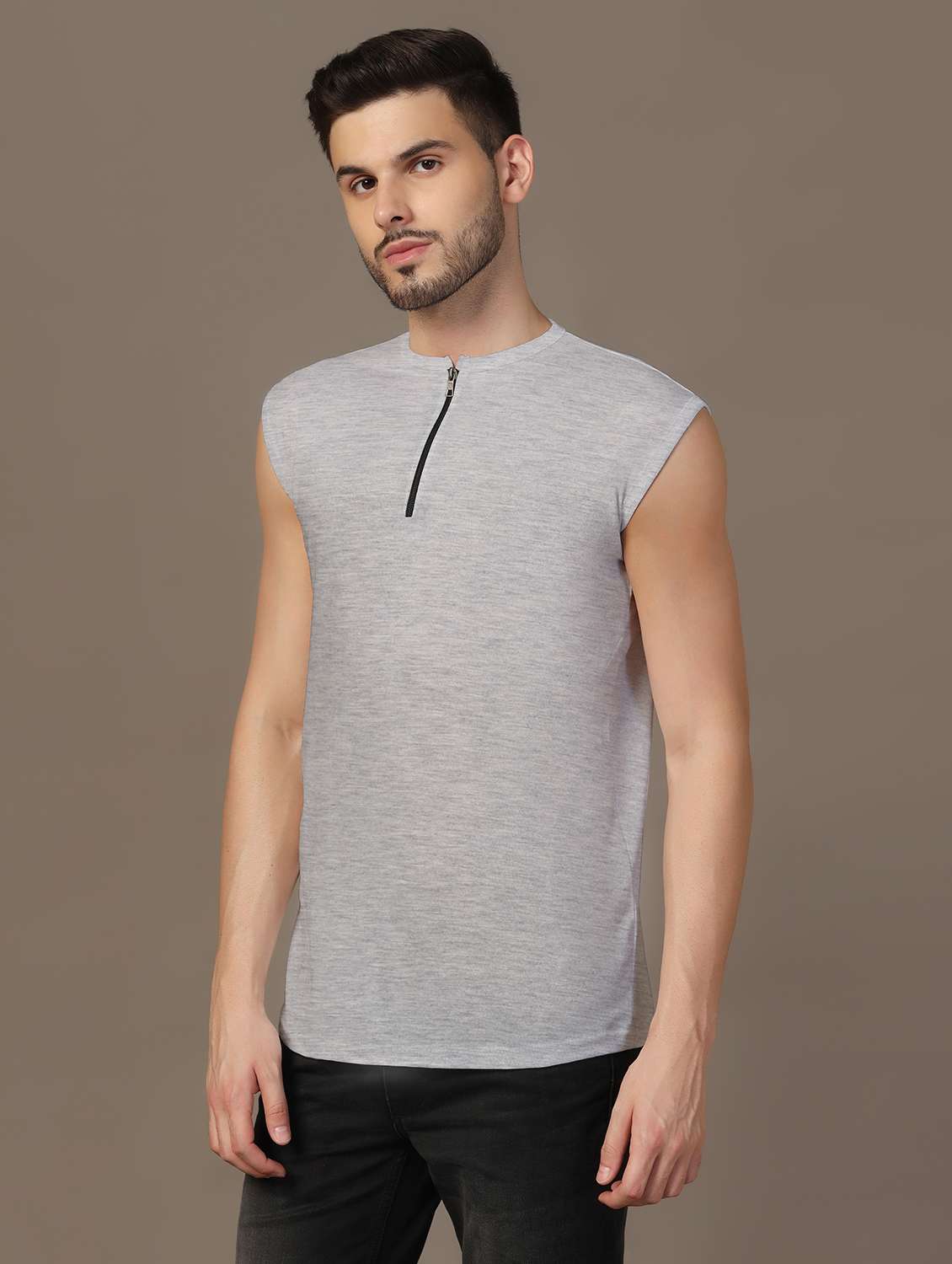 men solid round neck sleeveless t-shirt - 21916317 -  Standard Image - 1