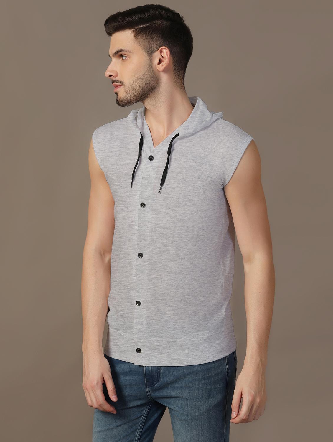 men solid sleeveless regular fit casual shirt - 21916329 - Standard Image - 1