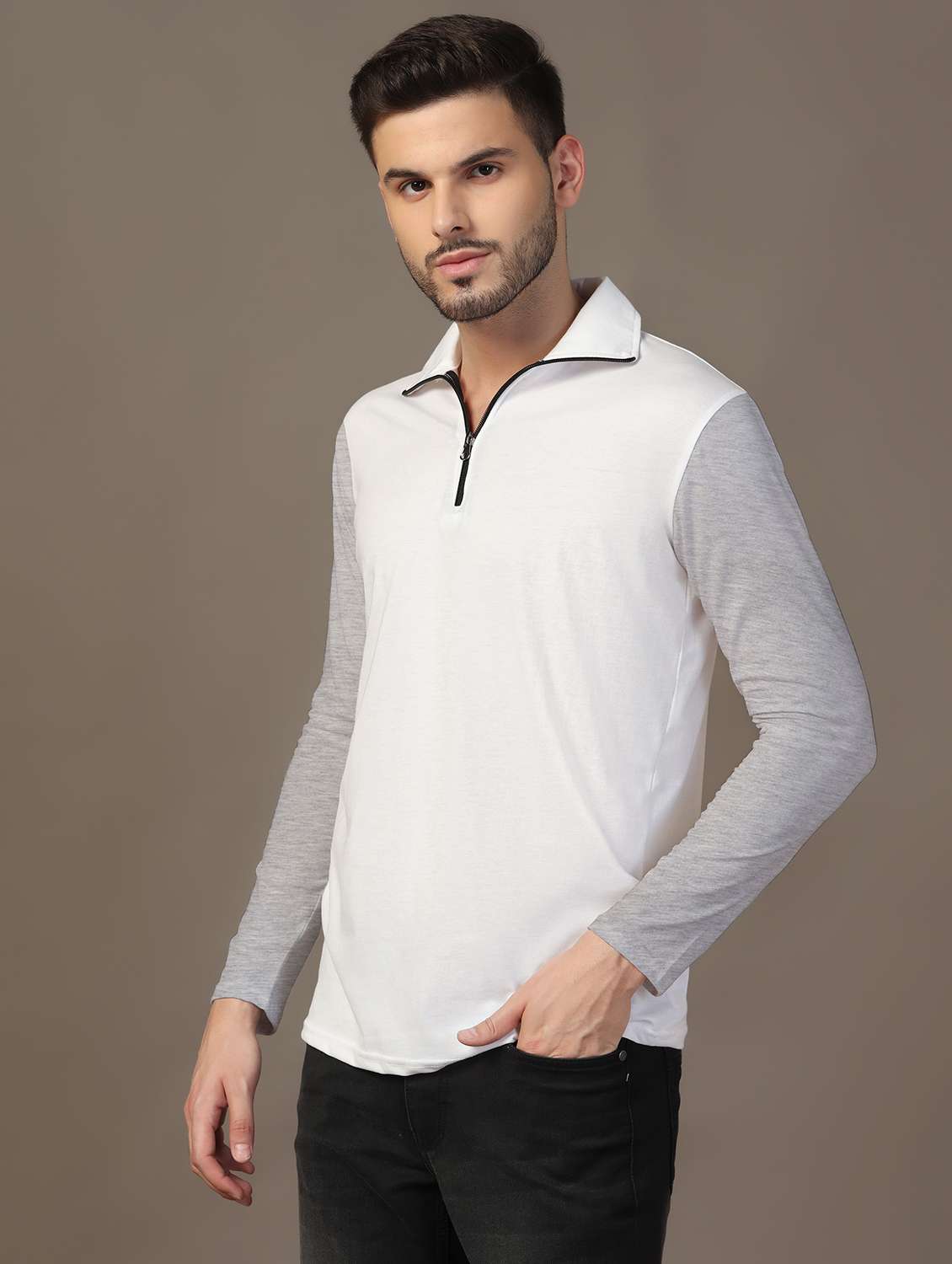 men color block long sleeve regular fit polo t-shirt - 21916330 -  Standard Image - 1