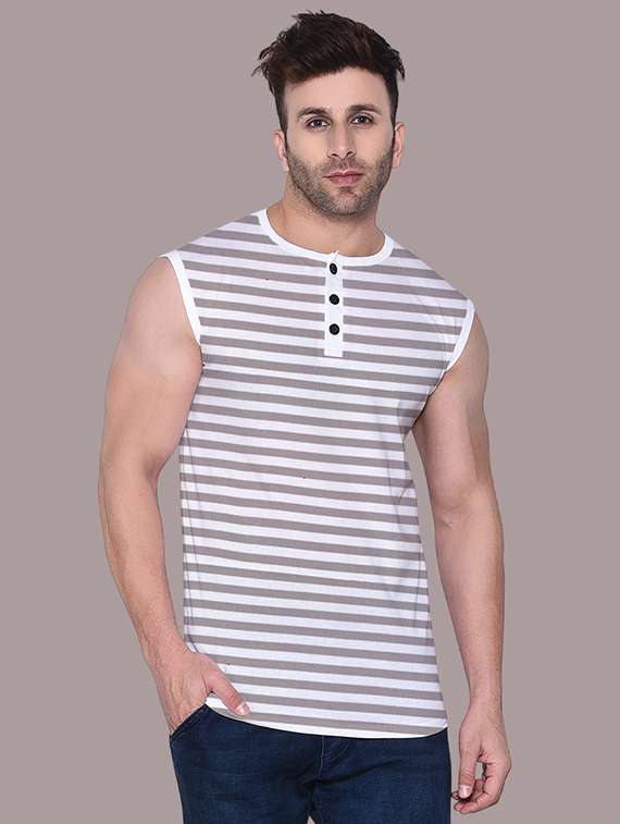 men striped sleeveless regular fit t-shirt