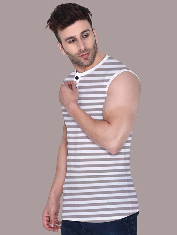 men striped sleeveless regular fit t-shirt - 21916332 -  Standard Image - 1