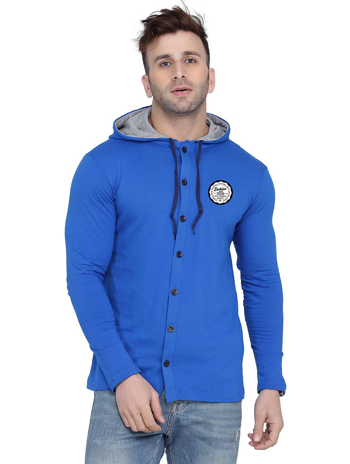 men solid hooded long sleeves casual shirt