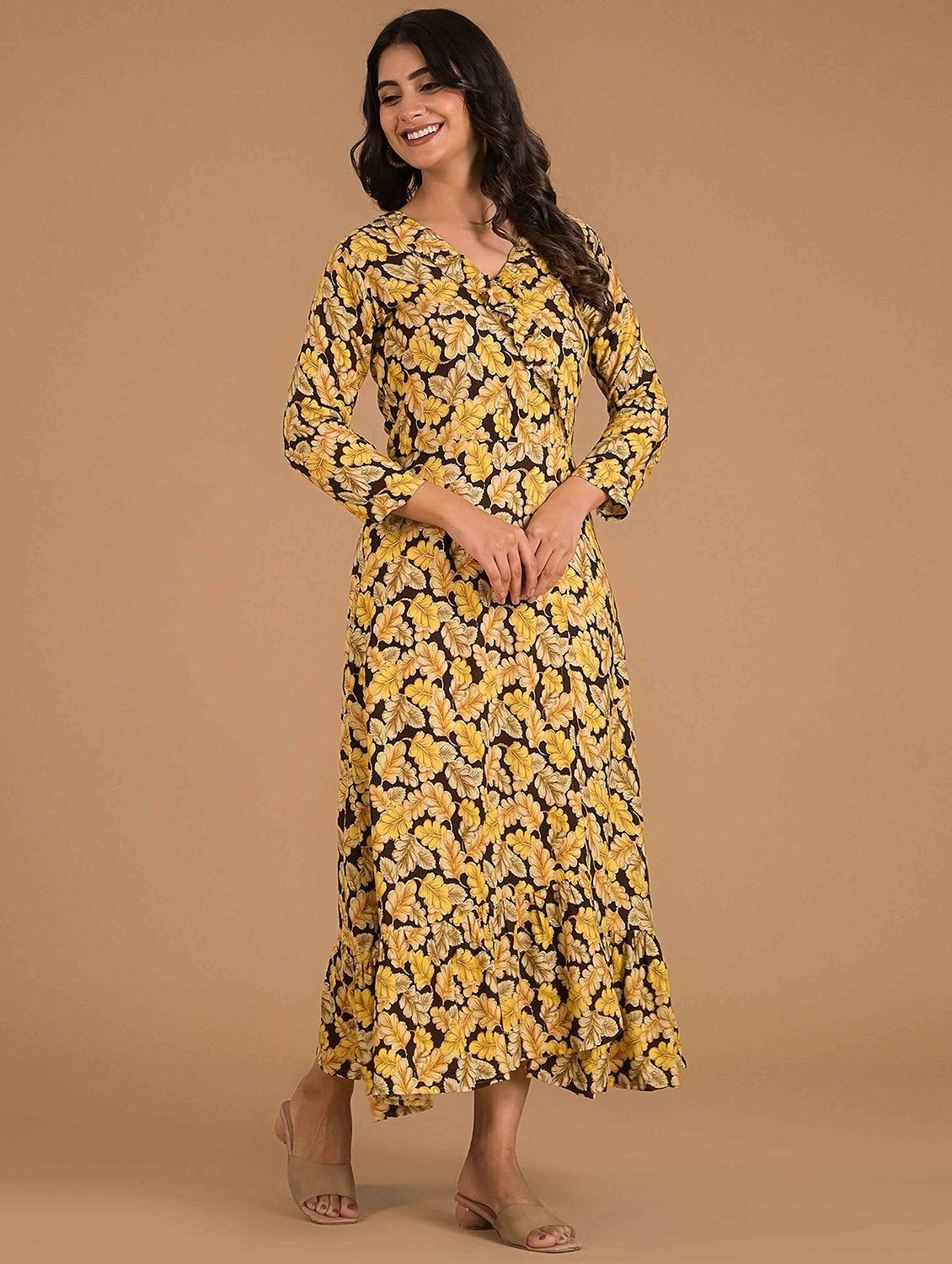 women printed three quarter sleeves tiered dress - 21916370 - Standard Image - 1