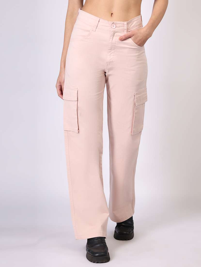 women solid mid rise cargo