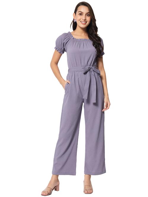 women solid puff sleeves full length jumpsuit - 21916434 -  Standard Image - 0