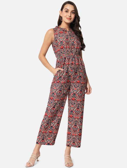 women printed tie up neck sleeveless jumpsuit - 21916435 - Standard Image - 0