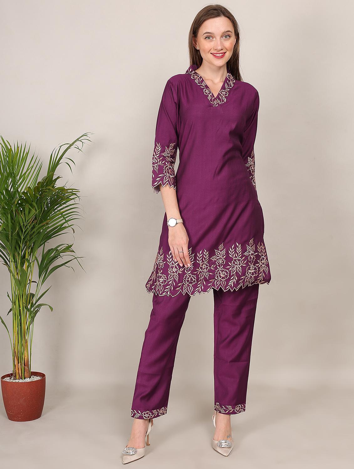 women embroidered three quarter sleeve ethnic co-ord set - 21916457 -  Zoom Image - 0