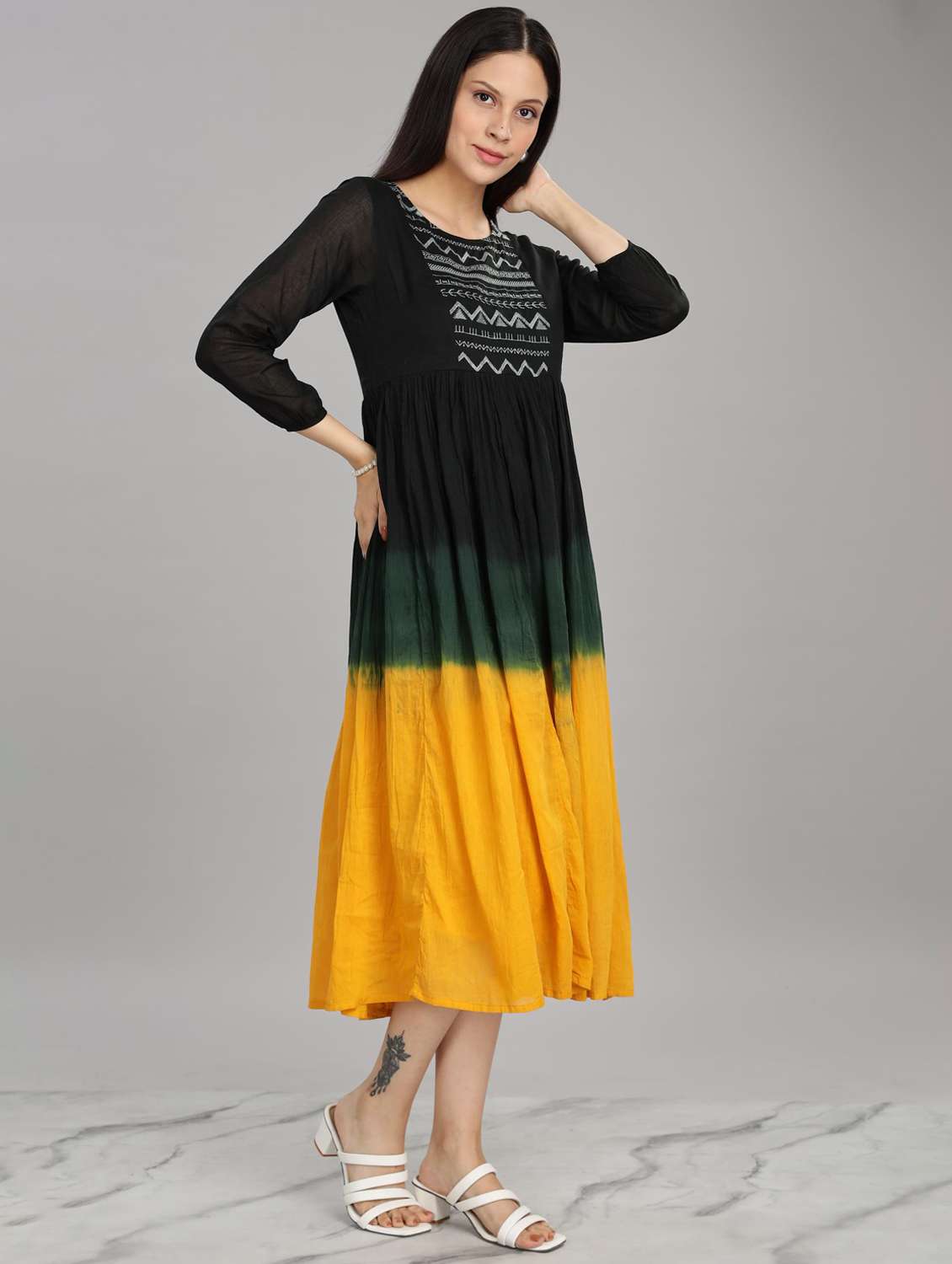 women embroidered round neck fit & flare ethnic dress - 21916483 - Standard Image - 1