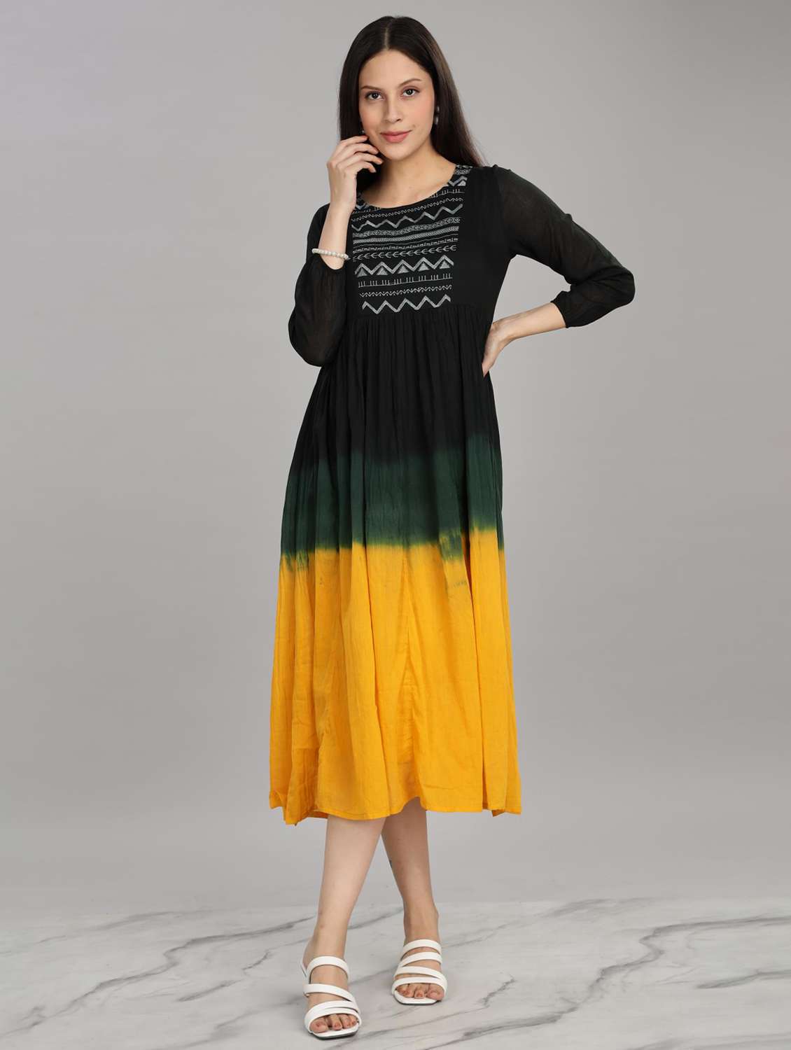 women embroidered round neck fit & flare ethnic dress - 21916483 - Standard Image - 4