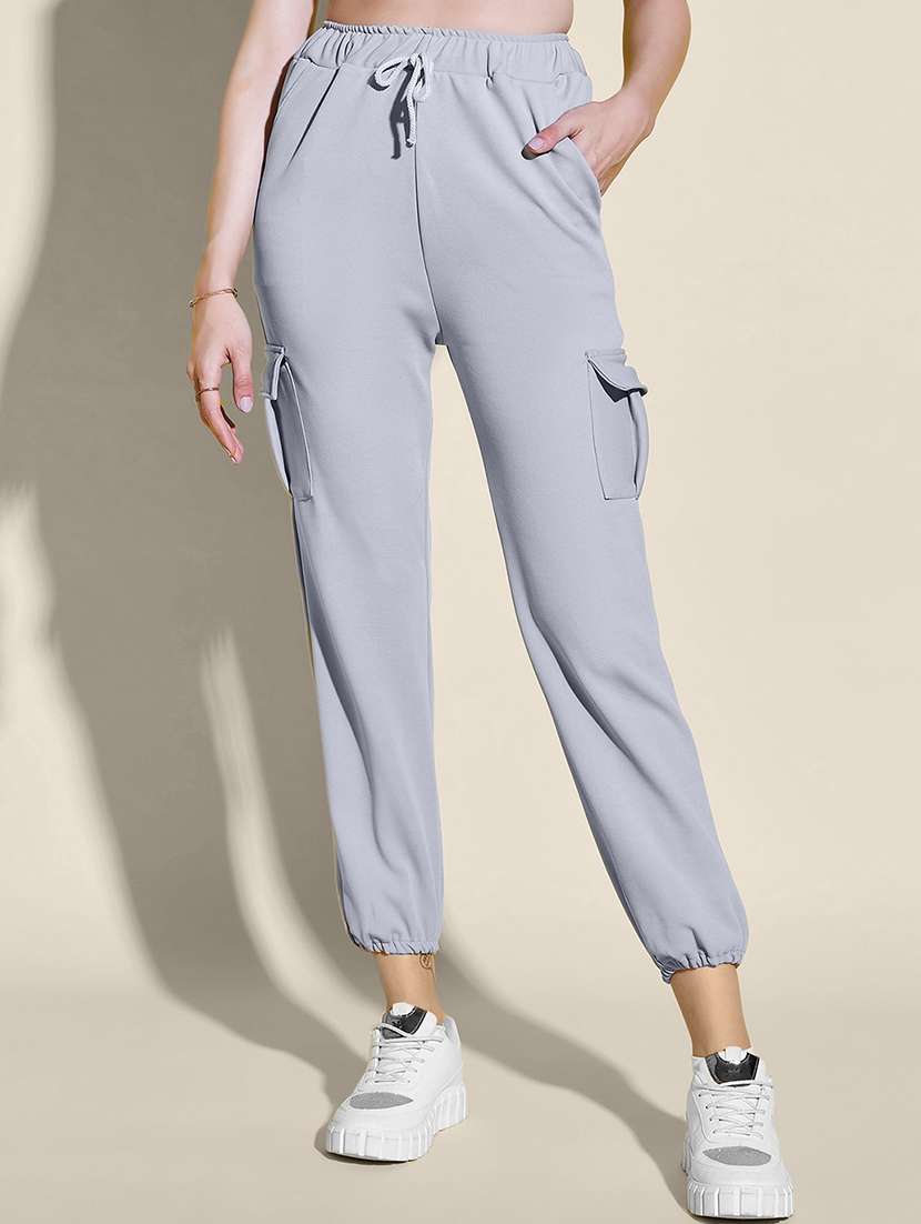 women solid mid rise cargo