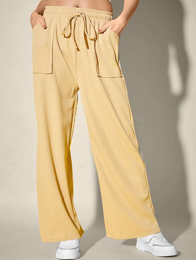 women solid high rise wide leg trouser