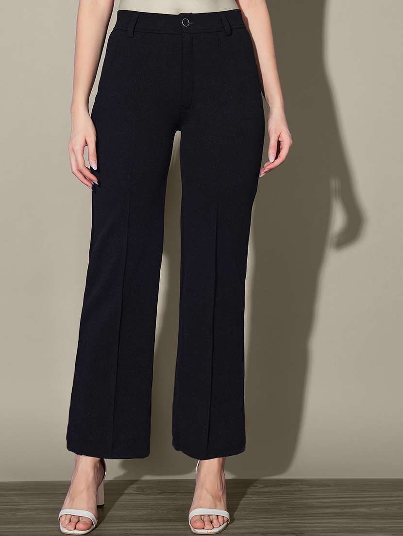 women solid high rise bootcut trouser