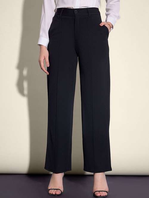 women solid high rise straight trouser - 21916514 -  Standard Image - 0