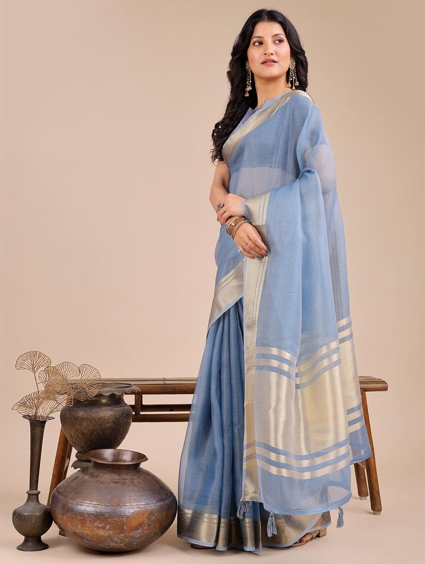 women solid with bordered saree with blouse - 21916626 -  Standard Image - 1