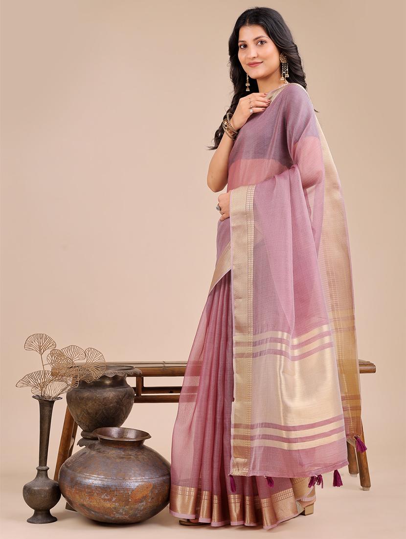 women solid with bordered saree with blouse - 21916628 -  Standard Image - 1