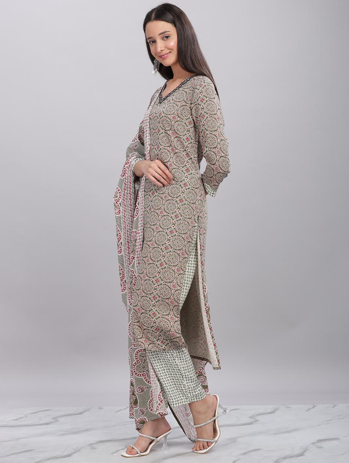 women three quarter sleeve kurta pant with dupatta set - 21916647 - Standard Image - 1