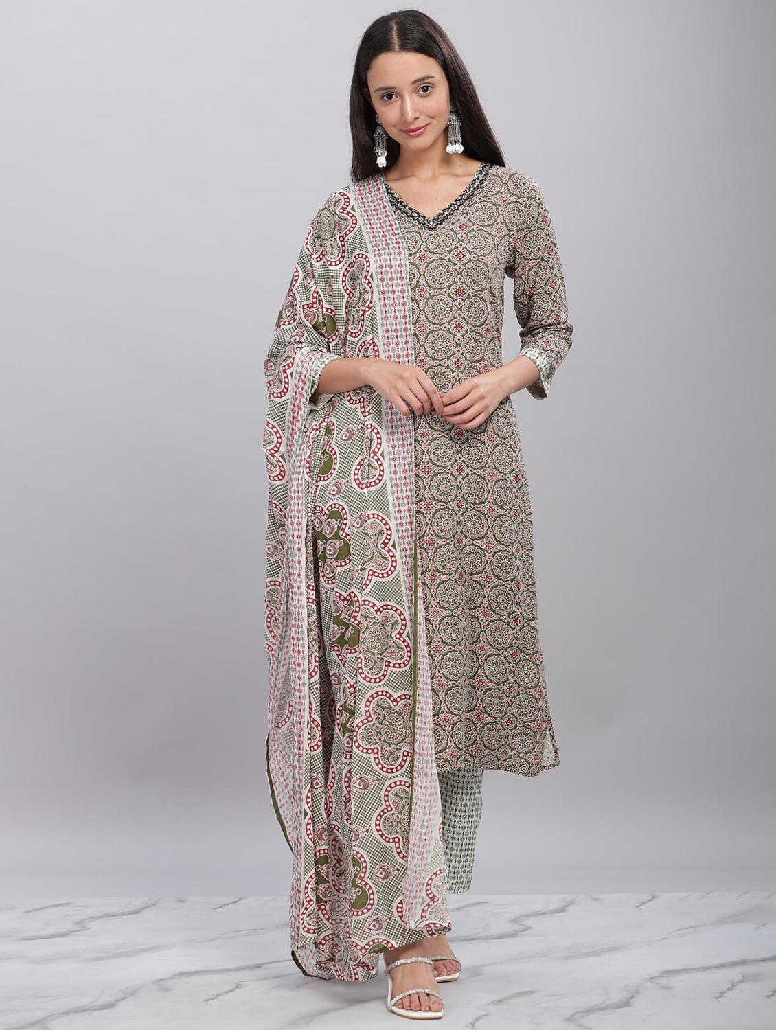 women three quarter sleeve kurta pant with dupatta set - 21916647 - Standard Image - 4