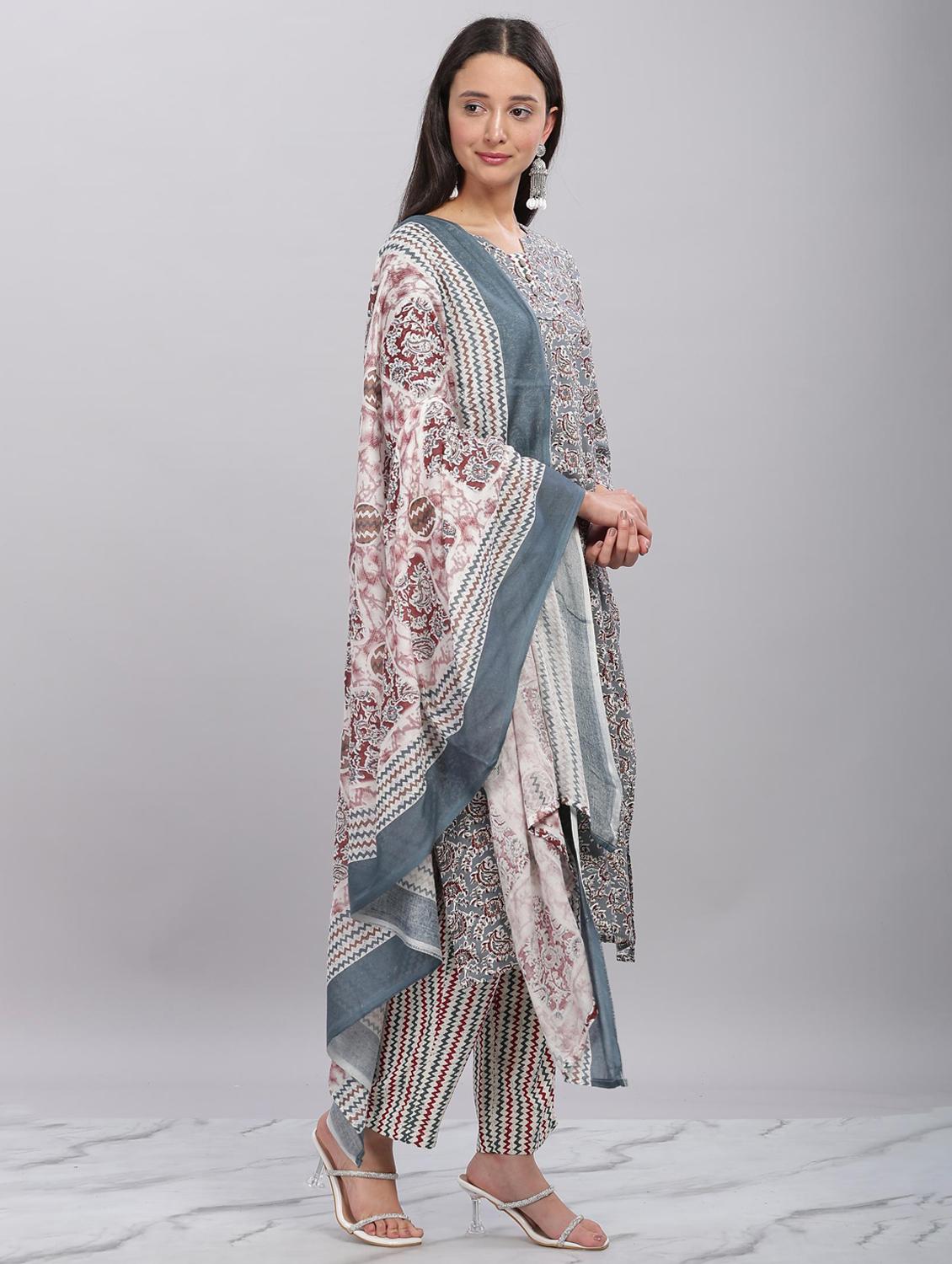 women three quarter sleeve kurta pant with dupatta set - 21916649 -  Standard Image - 1