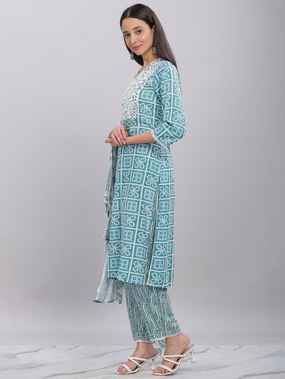 women three quarter sleeve kurta pant with dupatta set - 21916650 -  Standard Image - 1