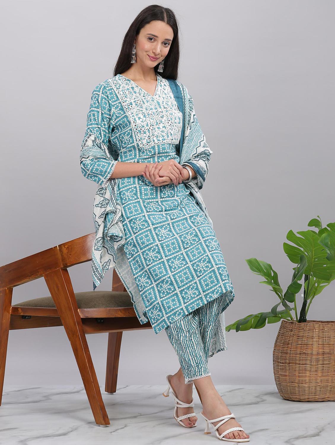 women three quarter sleeve kurta pant with dupatta set - 21916650 - Standard Image - 4