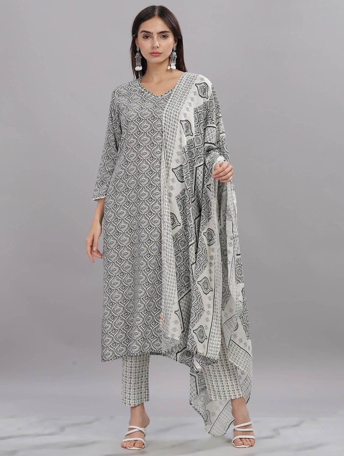 women three quarter sleeve kurta pant with dupatta set - 21916653 -  Standard Image - 1