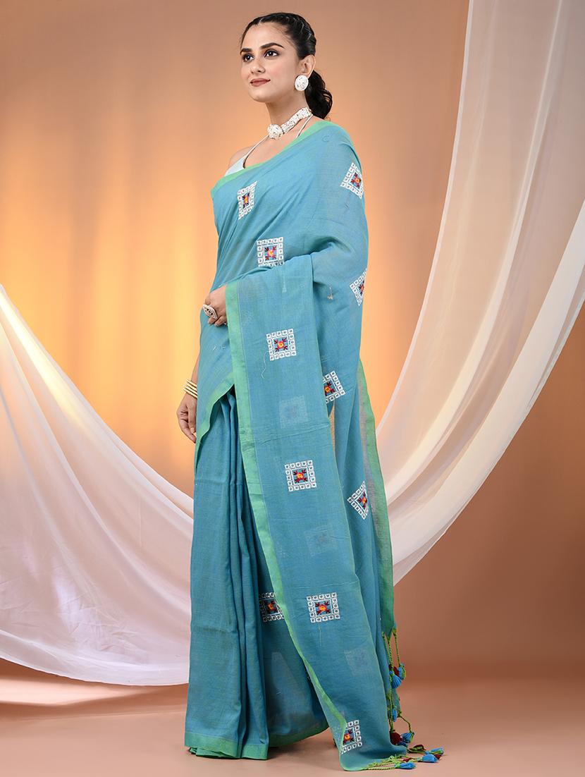 women blue embroidered saree with blouse - 21916655 - Standard Image - 1