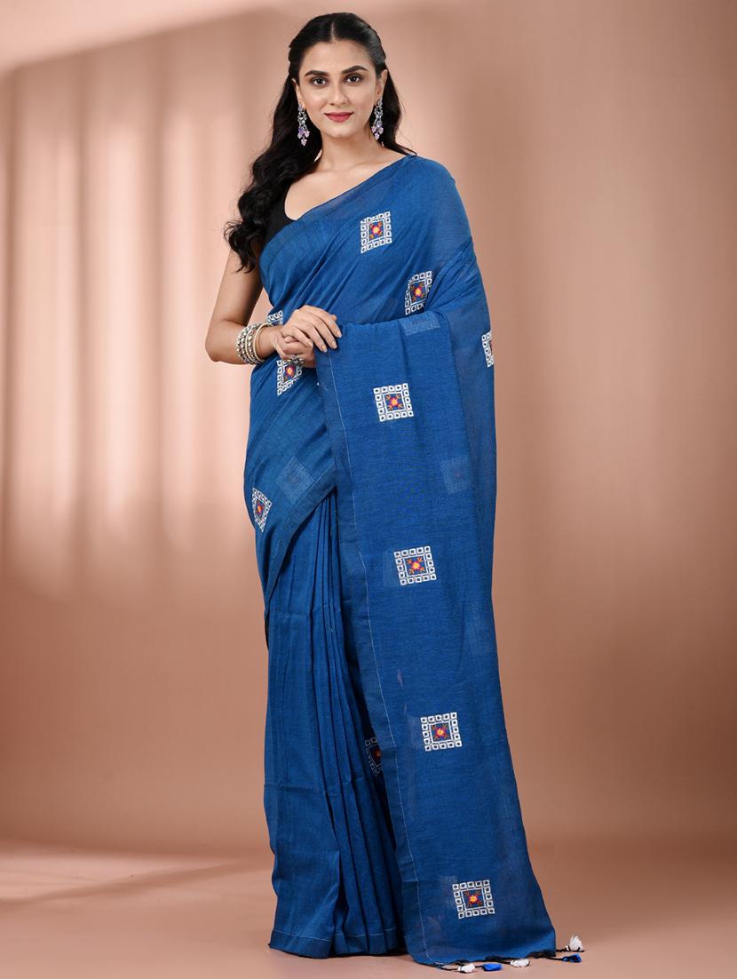 women blue embroidered saree with blouse - 21916656 - Zoom Image - 0