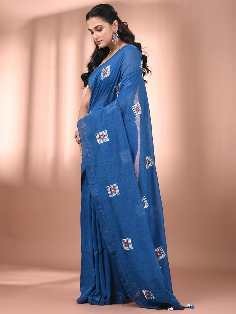 women blue embroidered saree with blouse - 21916656 - Standard Image - 1