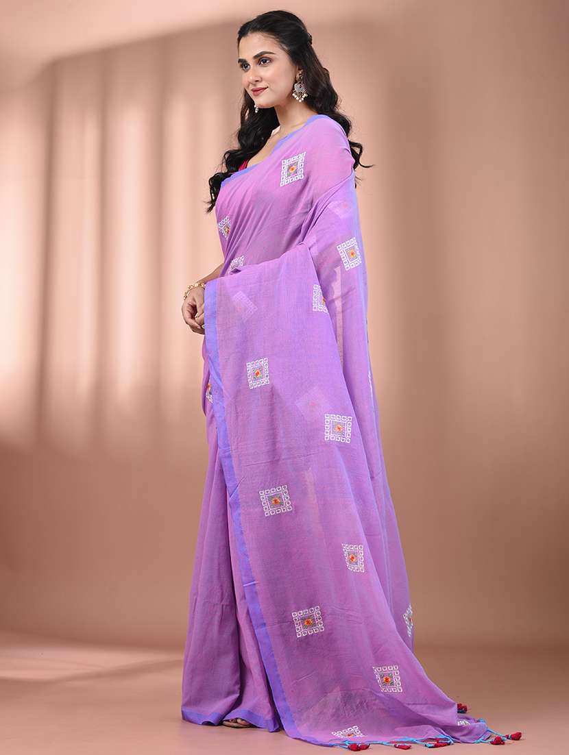 women lavender embroidered saree with blouse - 21916658 -  Standard Image - 1