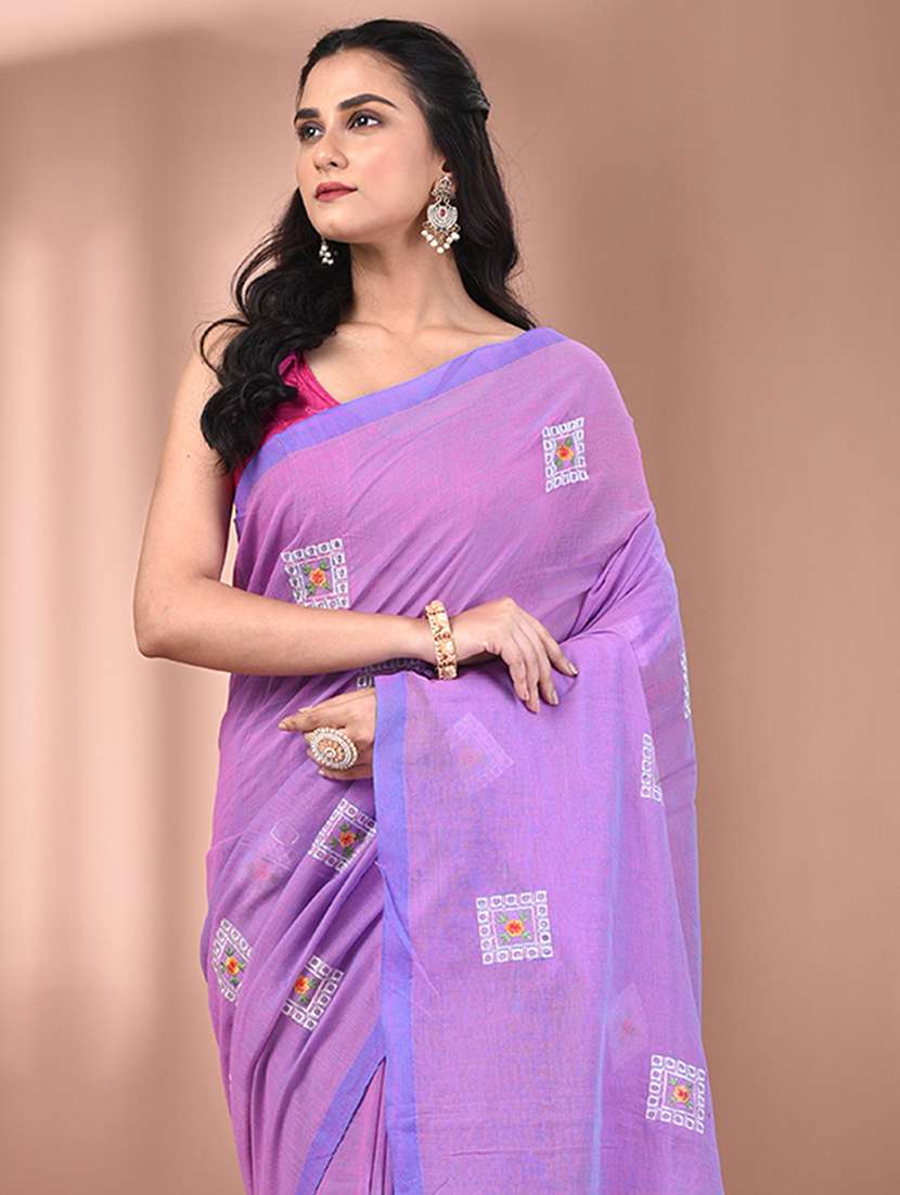 women lavender embroidered saree with blouse - 21916658 -  Standard Image - 4