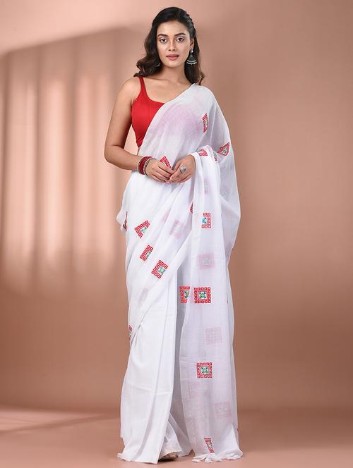 women white embroidered saree with blouse - 21916659 - Standard Image - 0