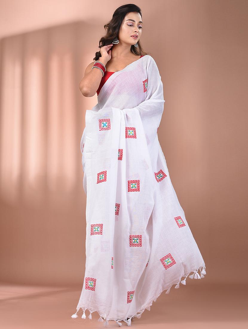 women white embroidered saree with blouse - 21916659 - Standard Image - 1