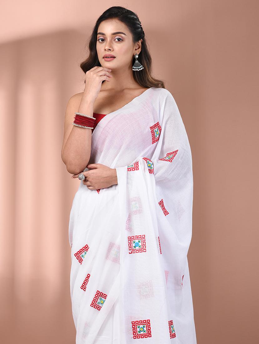 women white embroidered saree with blouse - 21916659 - Standard Image - 4